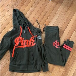 Pink hoodie and matching yogas, top s bottom m